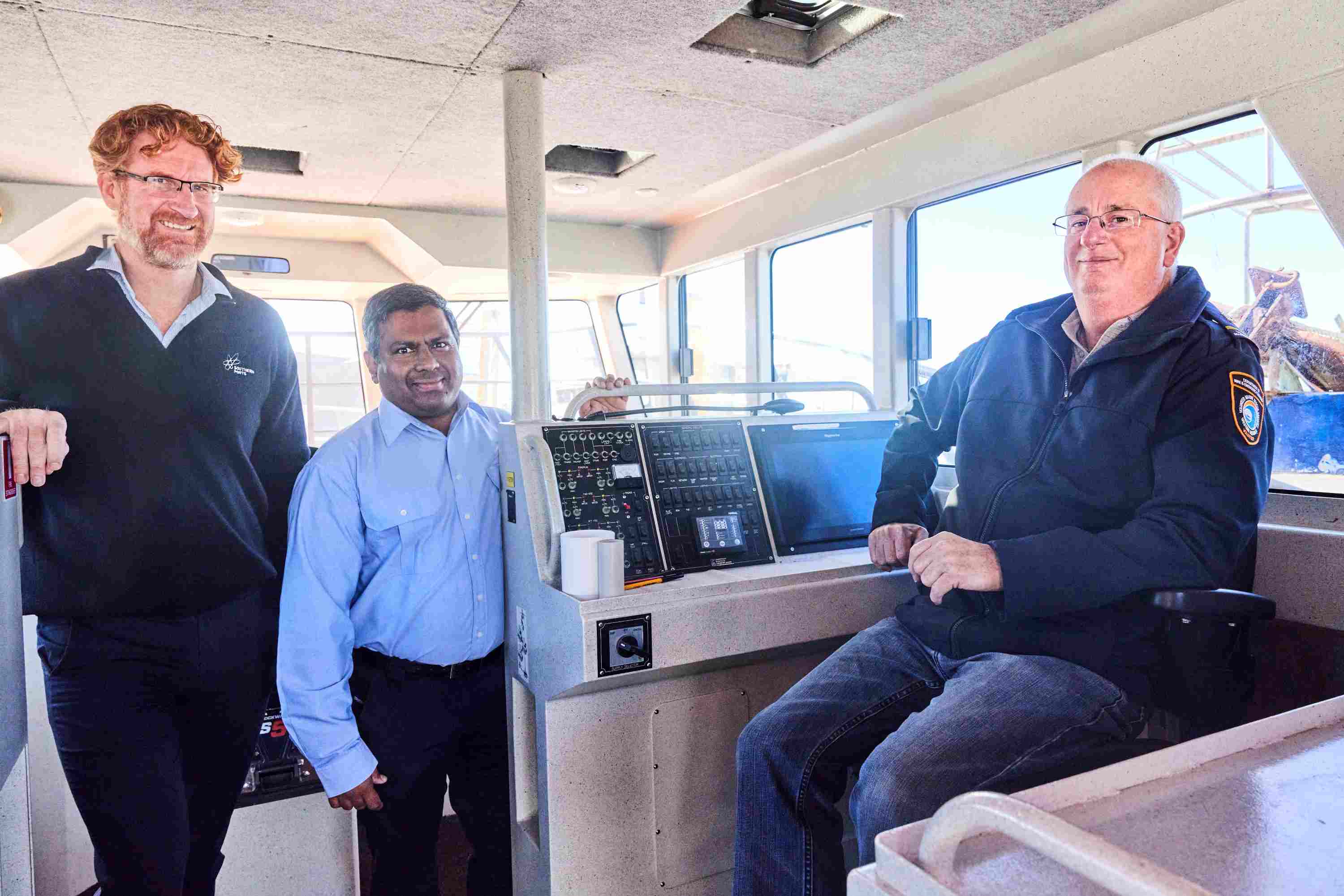 Southern Ports representatives with Marine Rescue Bunbury on the Spirit of Bunbury vessel