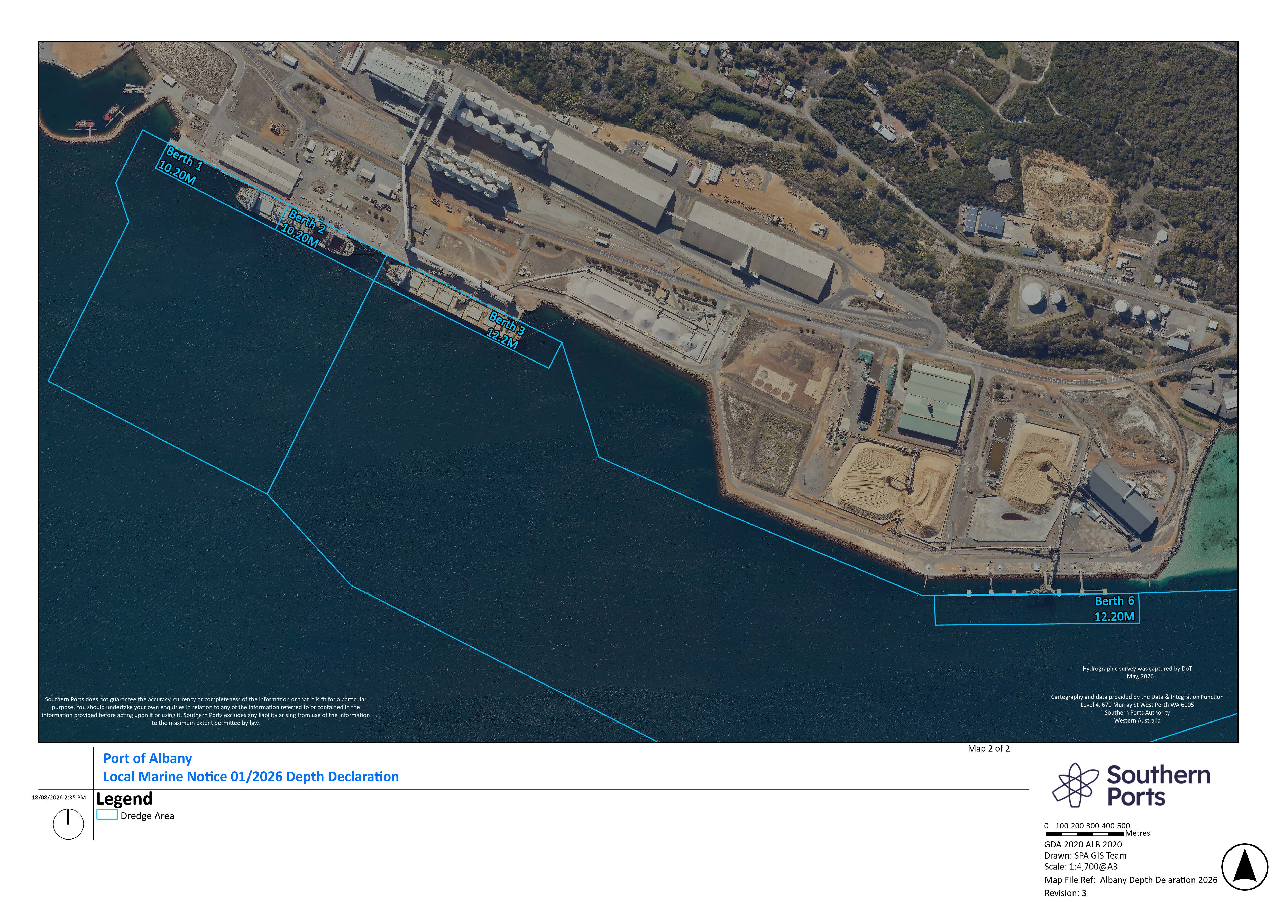 ALB_Depth Declaration_2026_Berth PocketsRev3 Port of Albany depth declaration map berth pockets