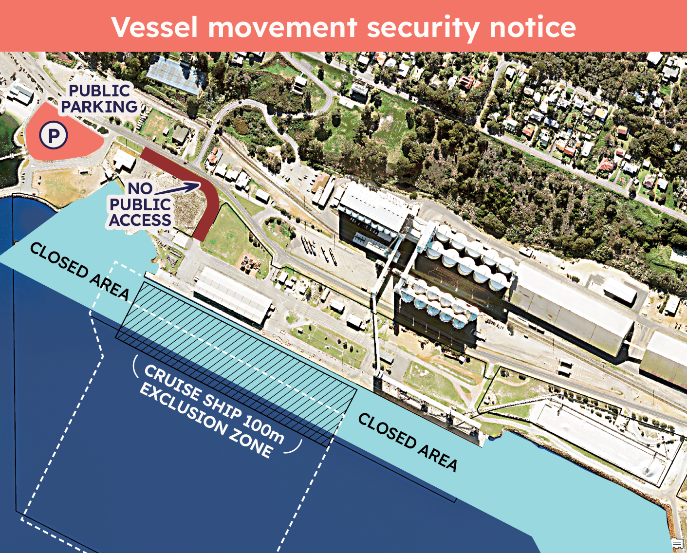 Albany Vessel movement security map Cruise ship and vessel secure zone in Albany