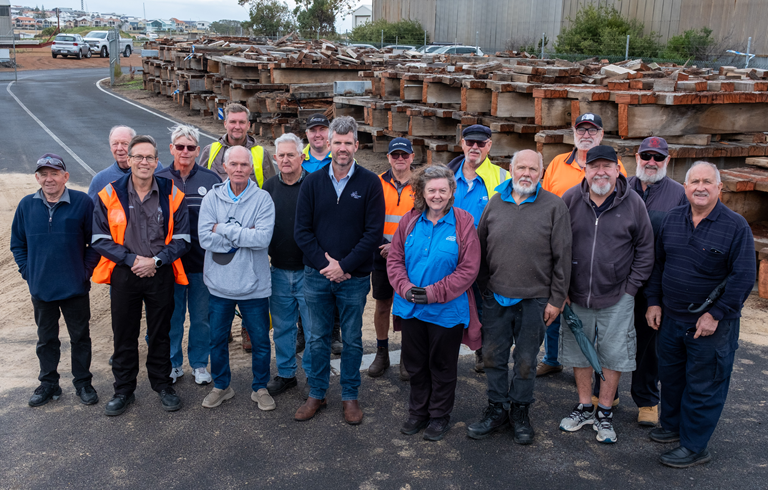 Representatives of the Bunbury, Harvey, Brunswick Junction and Waroona men’s sheds with Southern Ports Project Manager Derek Lawn and General Manager – South West Marty Stafford
