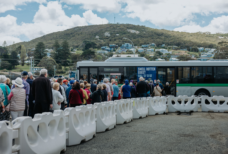 Cruise passengers waiting for the bus