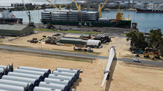 Wind farm blades arriving at Port of Bunbury