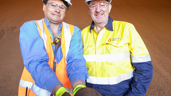 Yilgarn Iron and Southern Ports representatives with iron ore