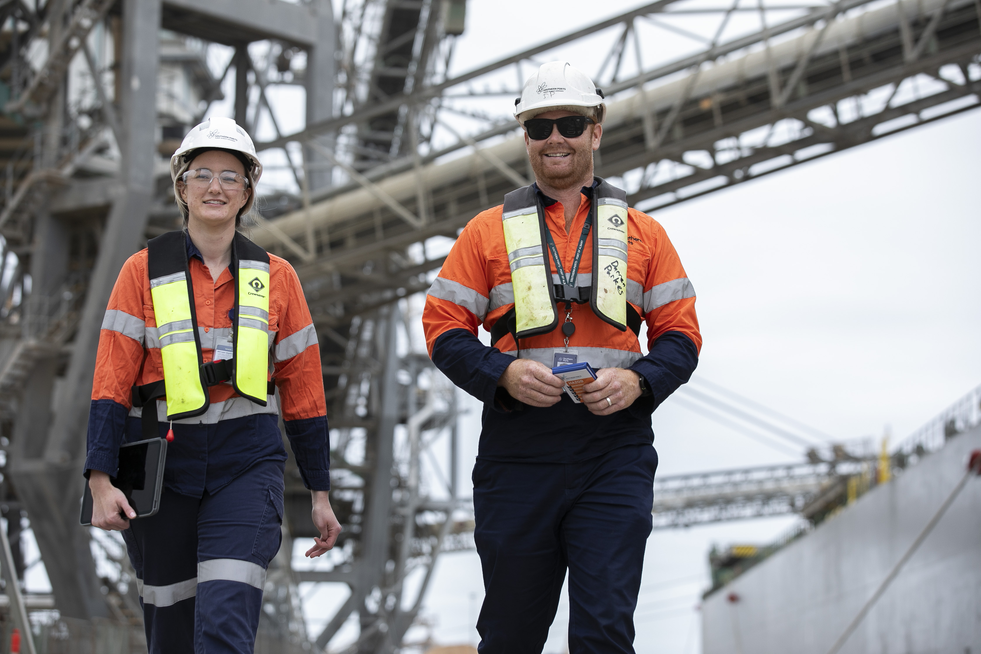 Two Southern Ports team members walking at the Port of Albany