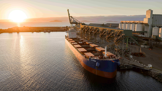 Aerial of sun rising over Port of Esperance