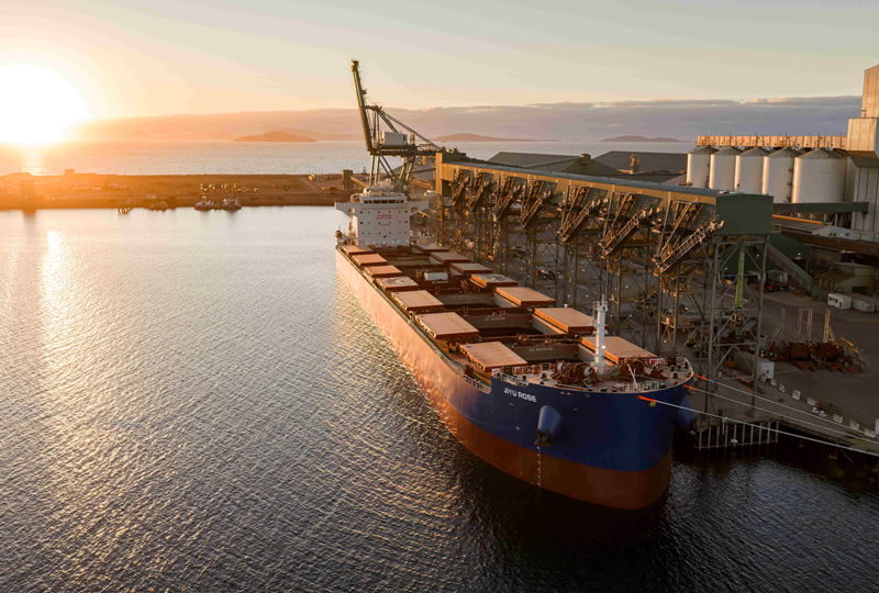 Aerial of sun rising over Port of Esperance