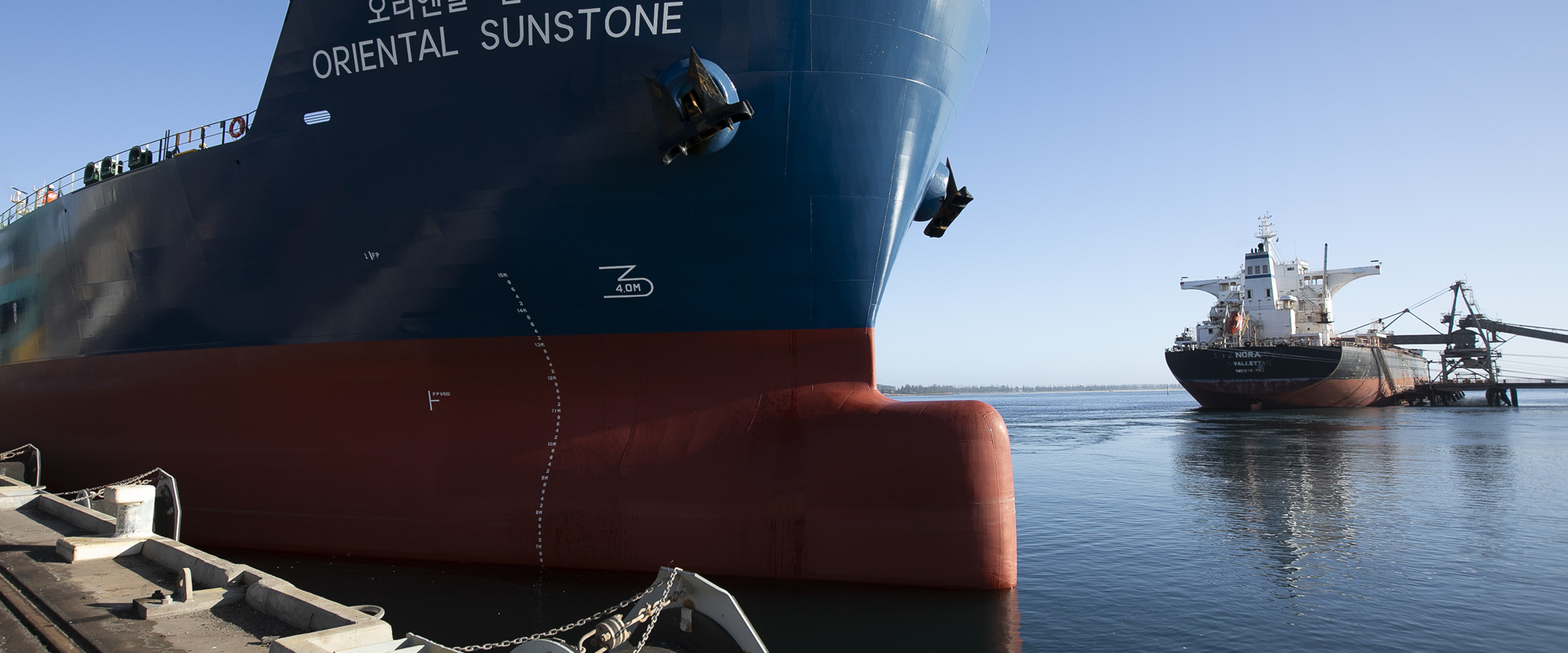 Vessel at Berth 2 in Esperance in the foreground with an iron ore vessel at Berth 3 in the background