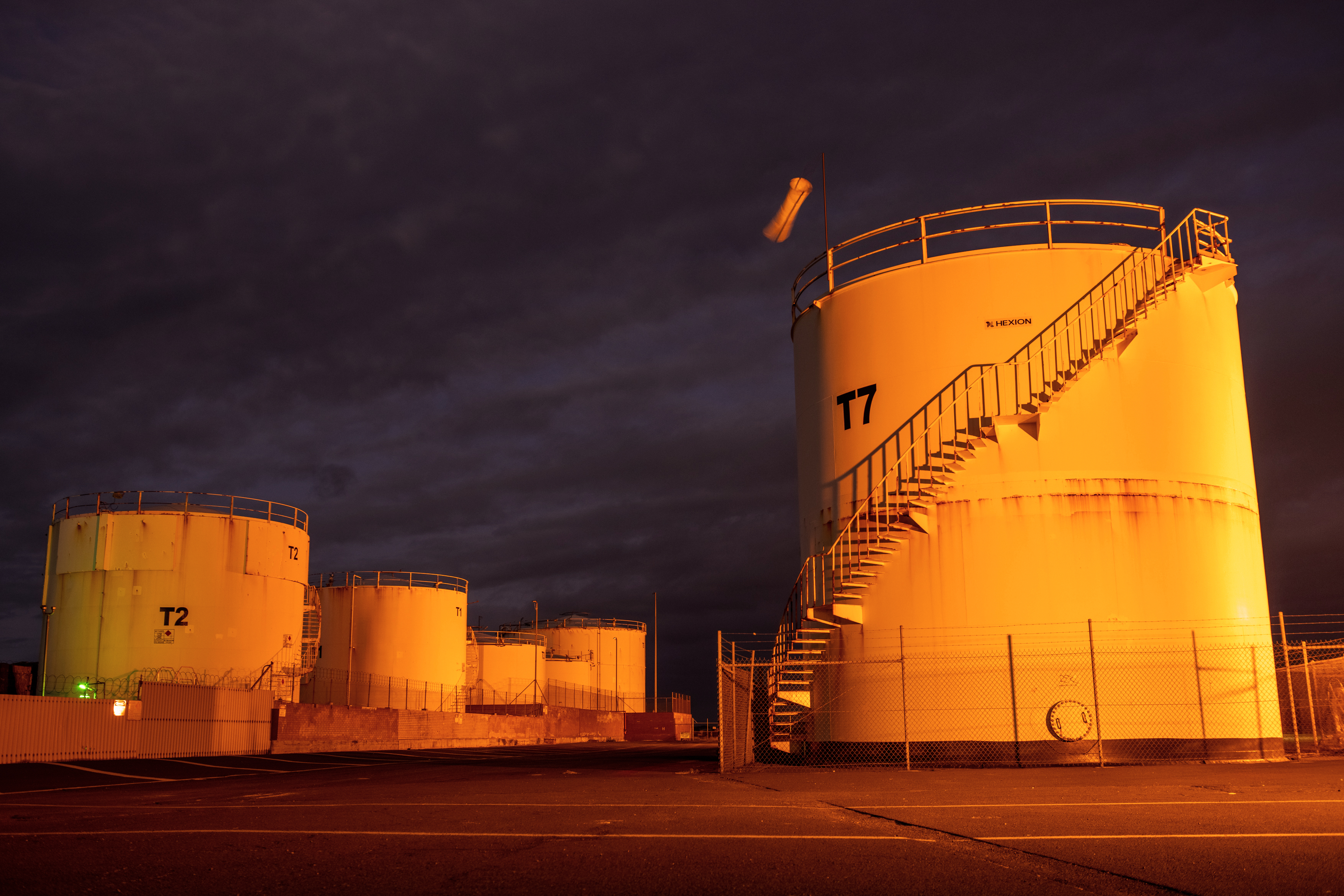 Hexion Tanks lit up in Bunbury